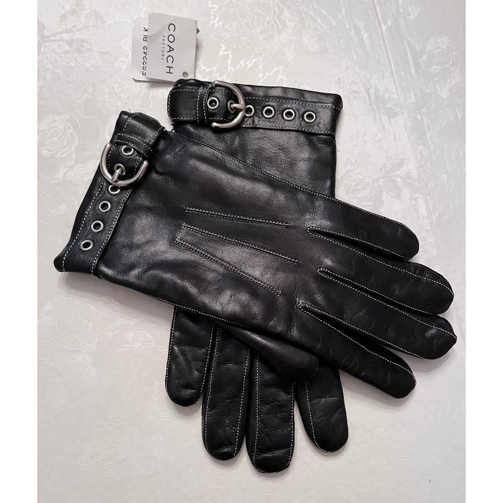 Coach NEW Women’s Black Leather Cashmere Gloves BNWT